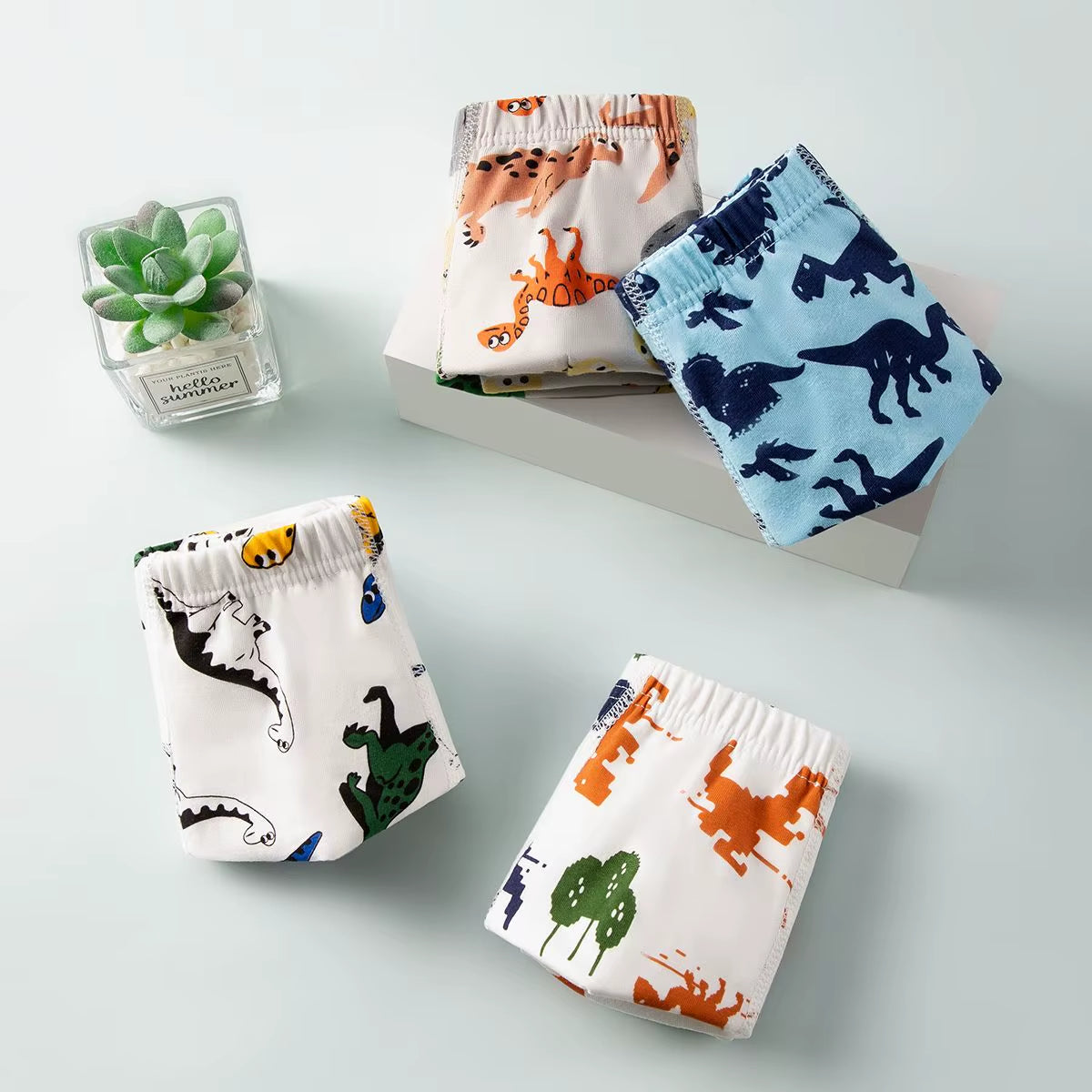 Kids Boys Cartoon Printed Underwear 2024 New Arrival Children Dino Printed Boxers 4Pcs/1Lot Cotton Boxers Teenage Casual Panties