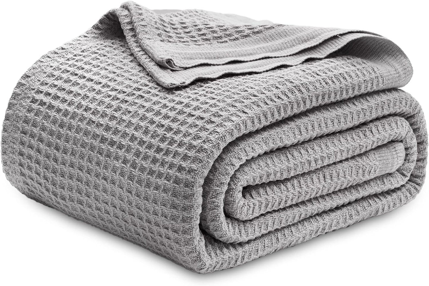 100% Cotton Blanket Queen Size for Bed - Breathable and Soft, Waffle Weave Blanket for Summer Spring, Grey, 90X90 Inches
