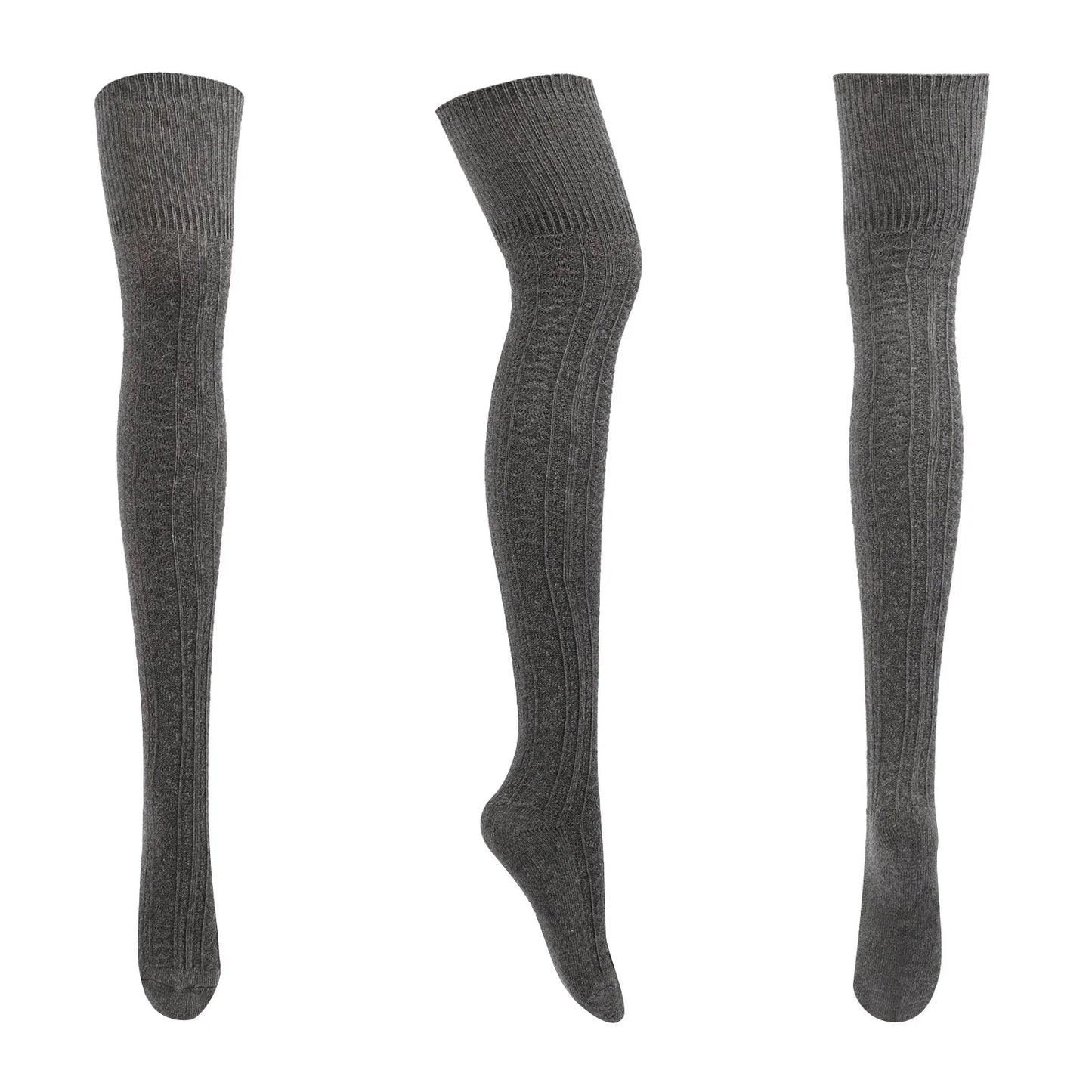 Soccer Socks Solid Winter Women Striped Solid Color Cotton Knit Over-The-Knee Stockings