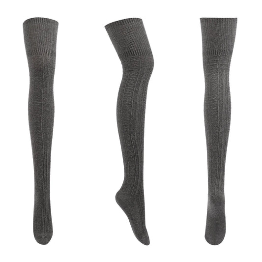 Soccer Socks Solid Winter Women Striped Solid Color Cotton Knit Over-The-Knee Stockings