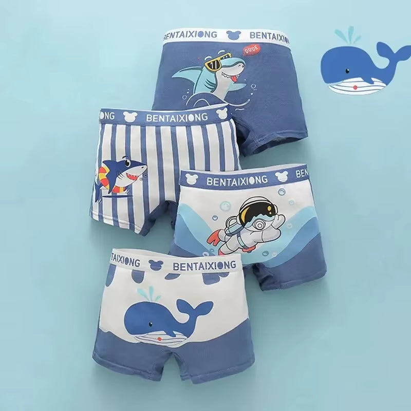 4 件套 Boys Cotton Boxers Kids Antibacterial Breathable All-Inclusive Boxers No Strangling Hip for Boys 1 to 14 Years Old