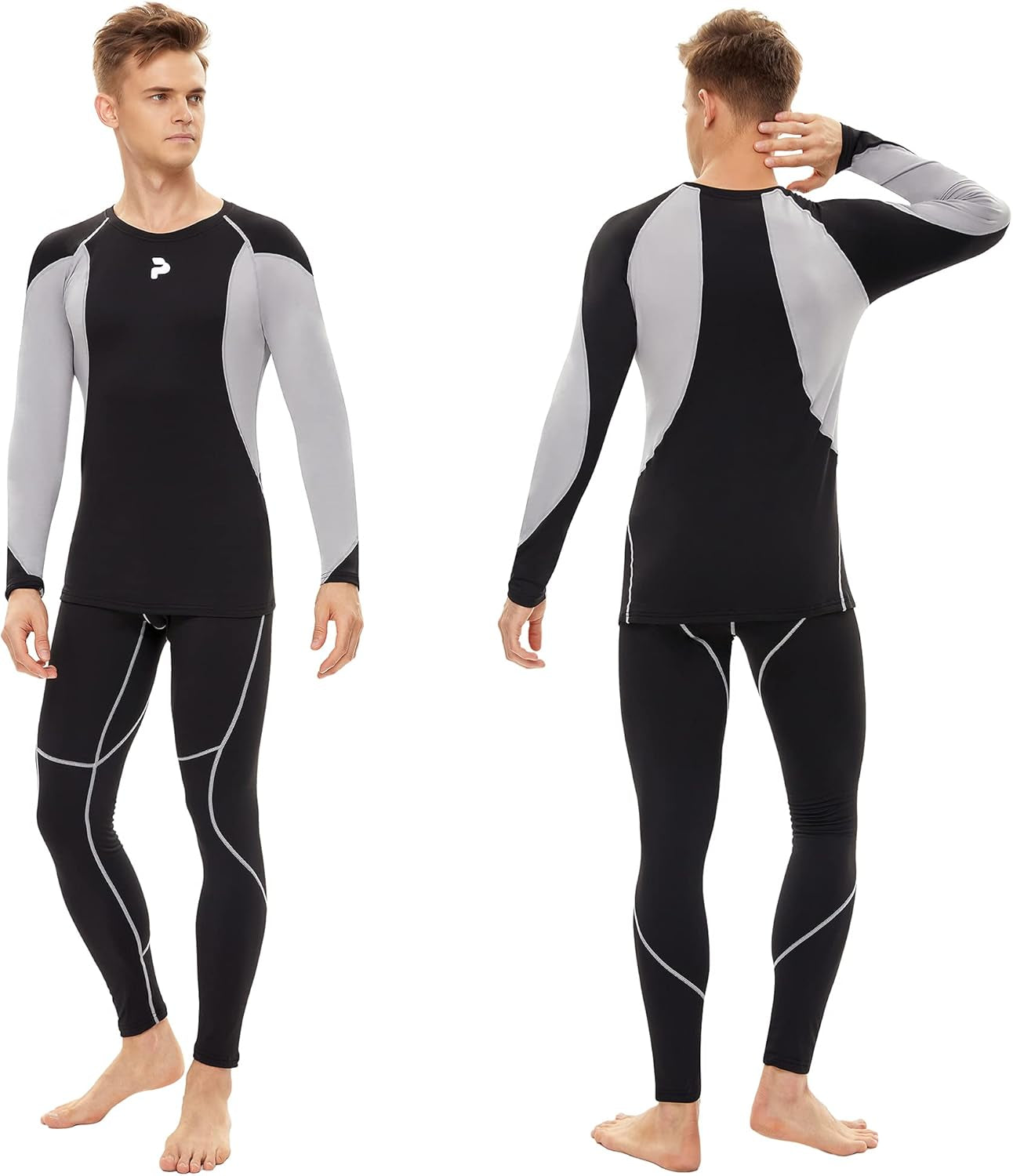 Men'S Thermal Underwear Sets Fleece Sweat Top Bottom Long Johns Set Thermo Base Layer