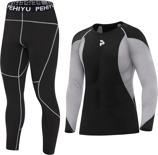 Men'S Thermal Underwear Sets Fleece Sweat Top Bottom Long Johns Set Thermo Base Layer