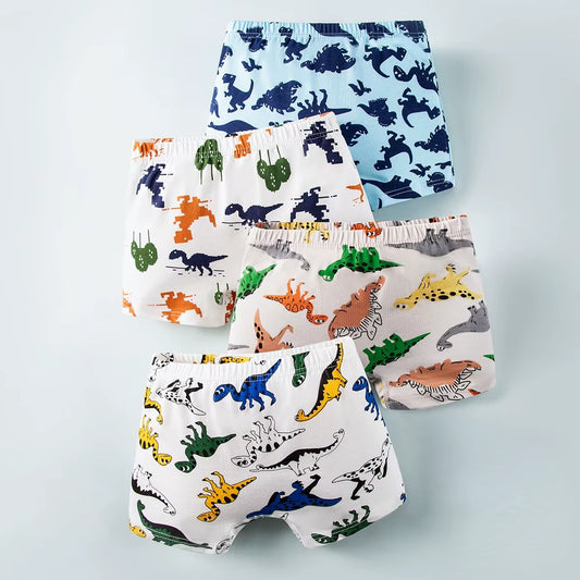 Kids Boys Cartoon Printed Underwear 2024 New Arrival Children Dino Printed Boxers 4Pcs/1Lot Cotton Boxers Teenage Casual Panties