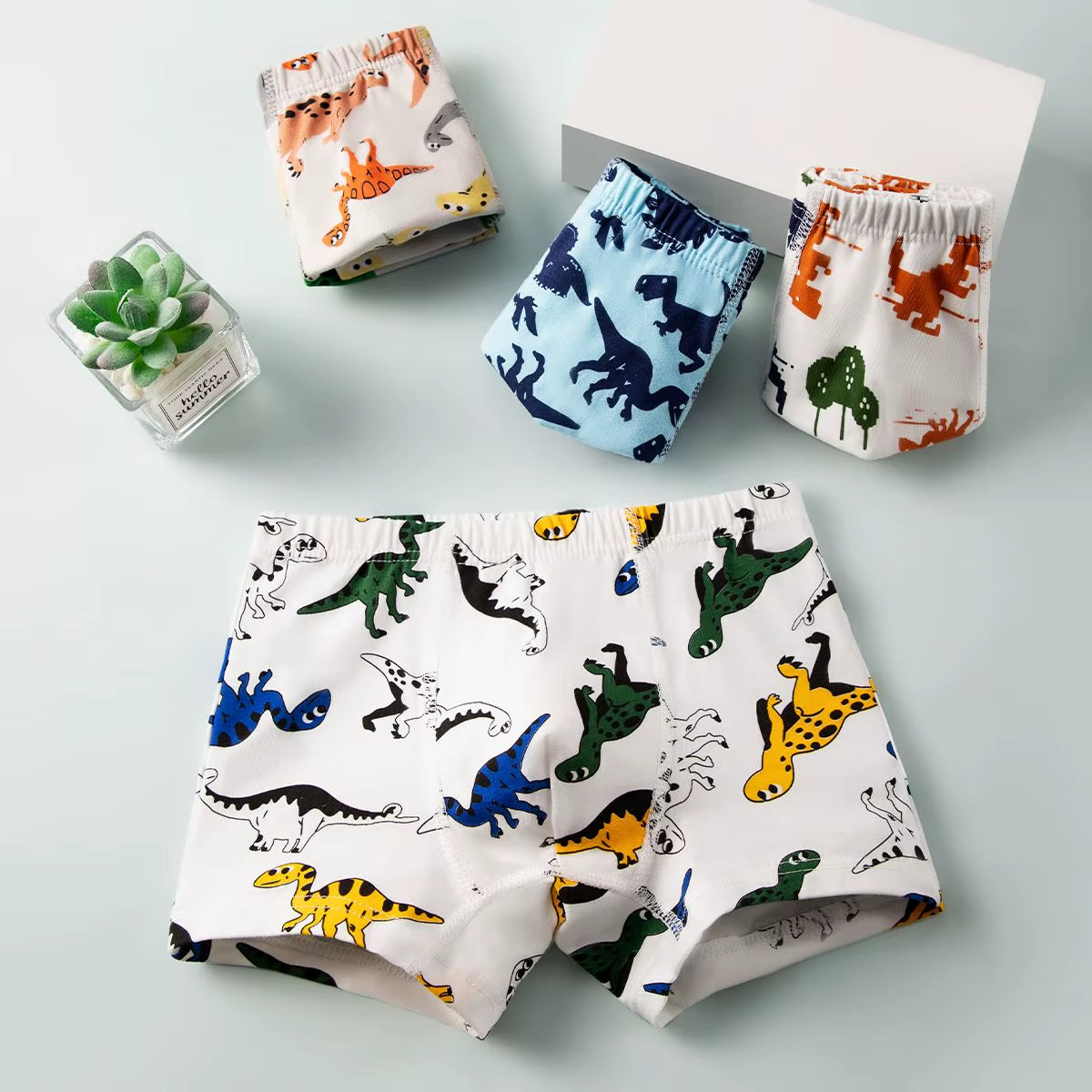 Kids Boys Cartoon Printed Underwear 2024 New Arrival Children Dino Printed Boxers 4Pcs/1Lot Cotton Boxers Teenage Casual Panties