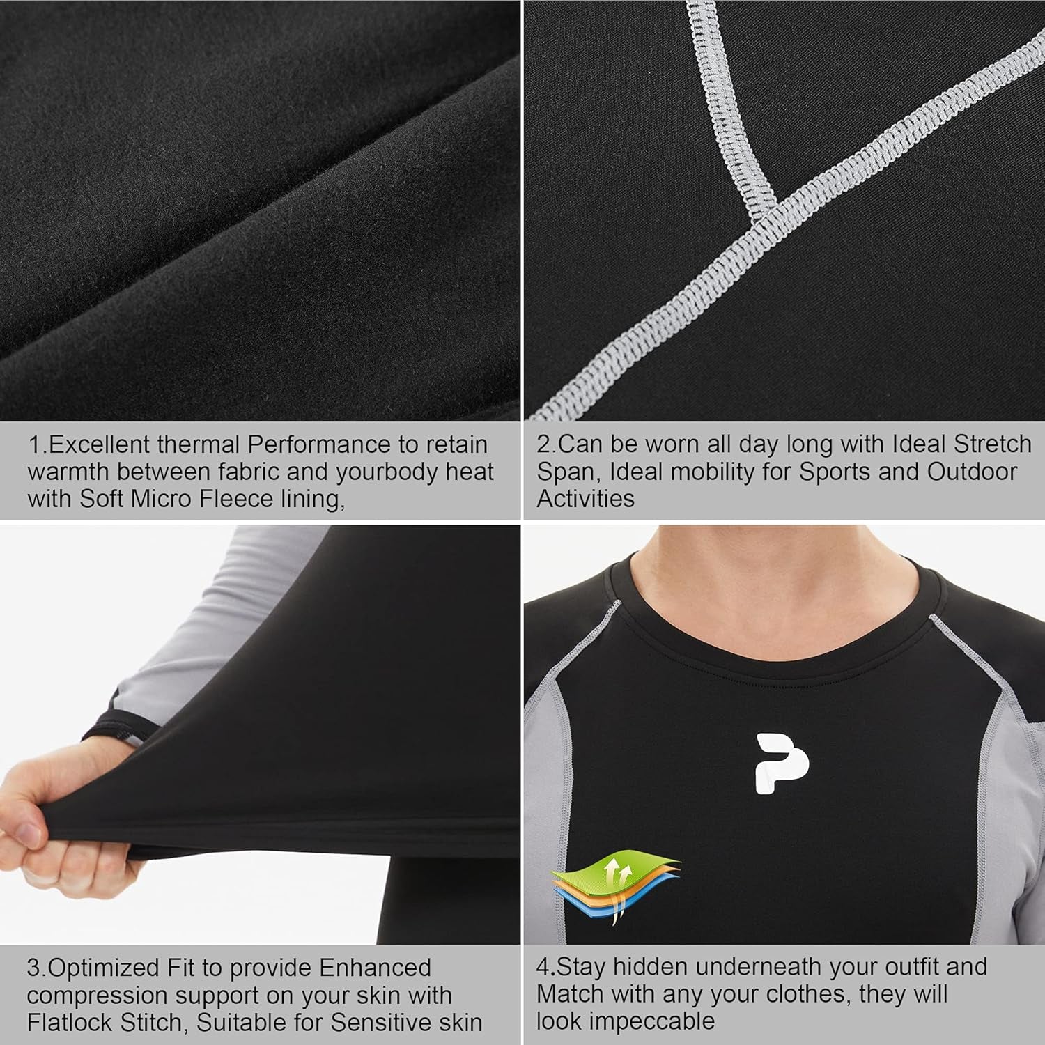 Men'S Thermal Underwear Sets Fleece Sweat Top Bottom Long Johns Set Thermo Base Layer