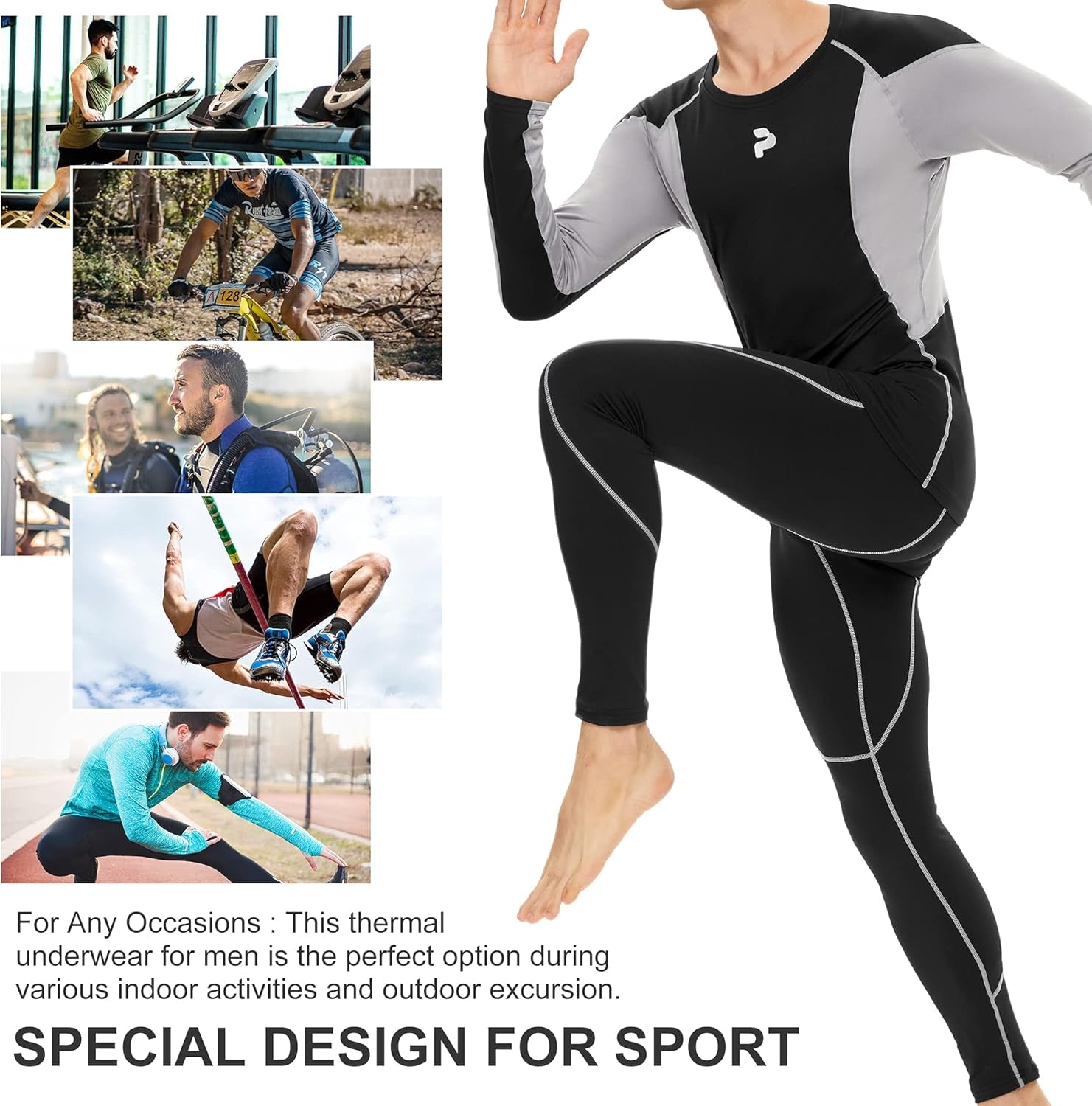 Men'S Thermal Underwear Sets Fleece Sweat Top Bottom Long Johns Set Thermo Base Layer