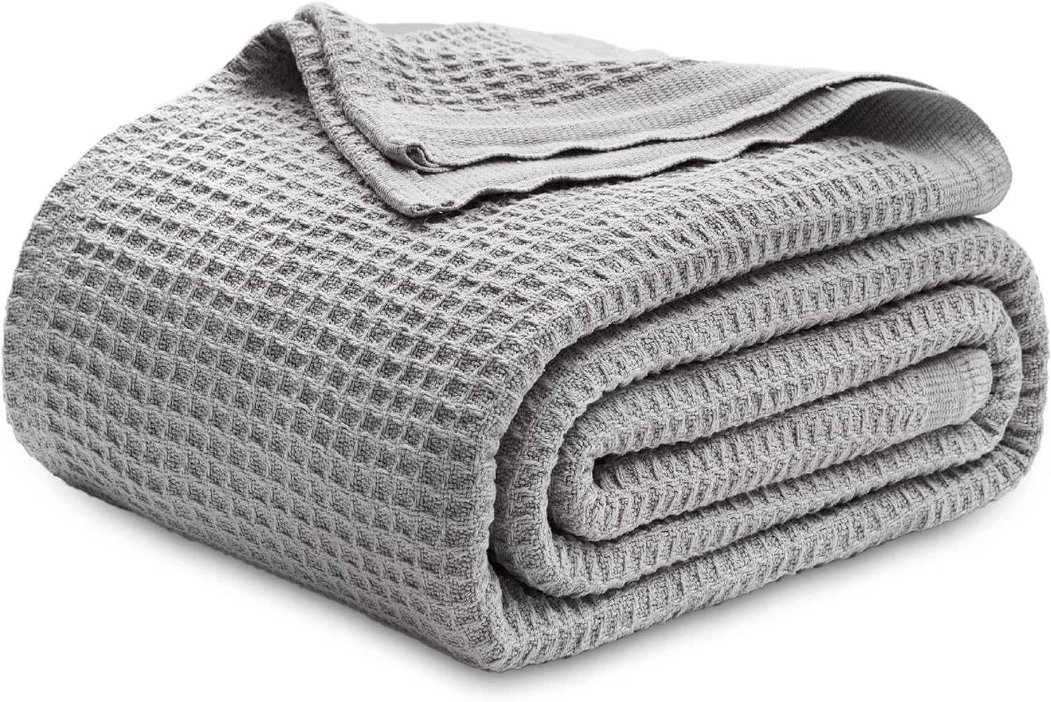100% Cotton Blanket Queen Size for Bed - Breathable and Soft, Waffle Weave Blanket for Summer Spring, Grey, 90X90 Inches