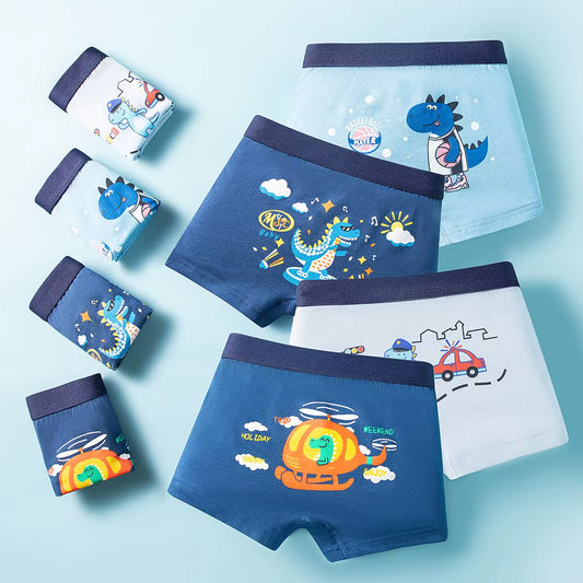 Kids Boys Cartoon Printed Underwear 2024 New Arrival Children Dino Printed Boxers 4Pcs/1Lot Cotton Boxers Teenage Casual Panties